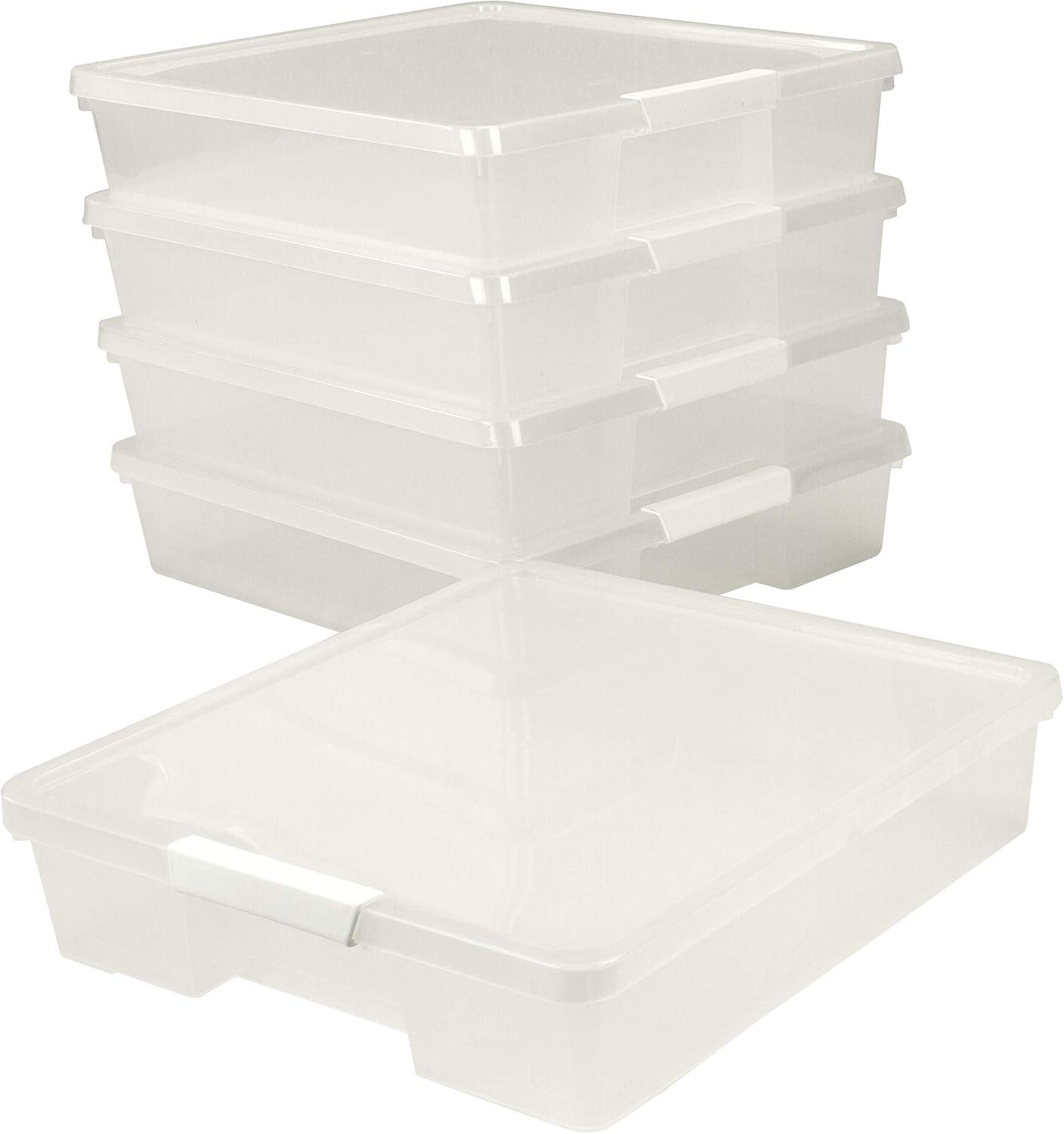 imageStorex Classroom Craft Project Box Stacking Plastic Organizer Fits 12x12 Scrapbooking Paper Clear 5Pack 63209U05C