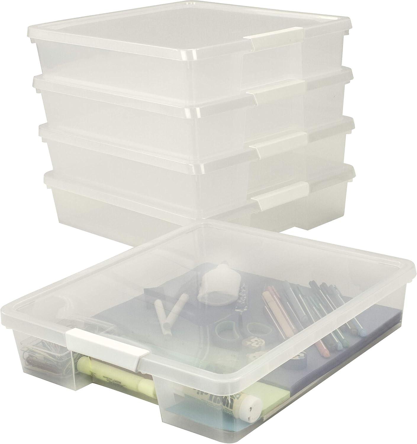 imageStorex Classroom Craft Project Box Stacking Plastic Organizer Fits 12x12 Scrapbooking Paper Clear 5Pack 63209U05C