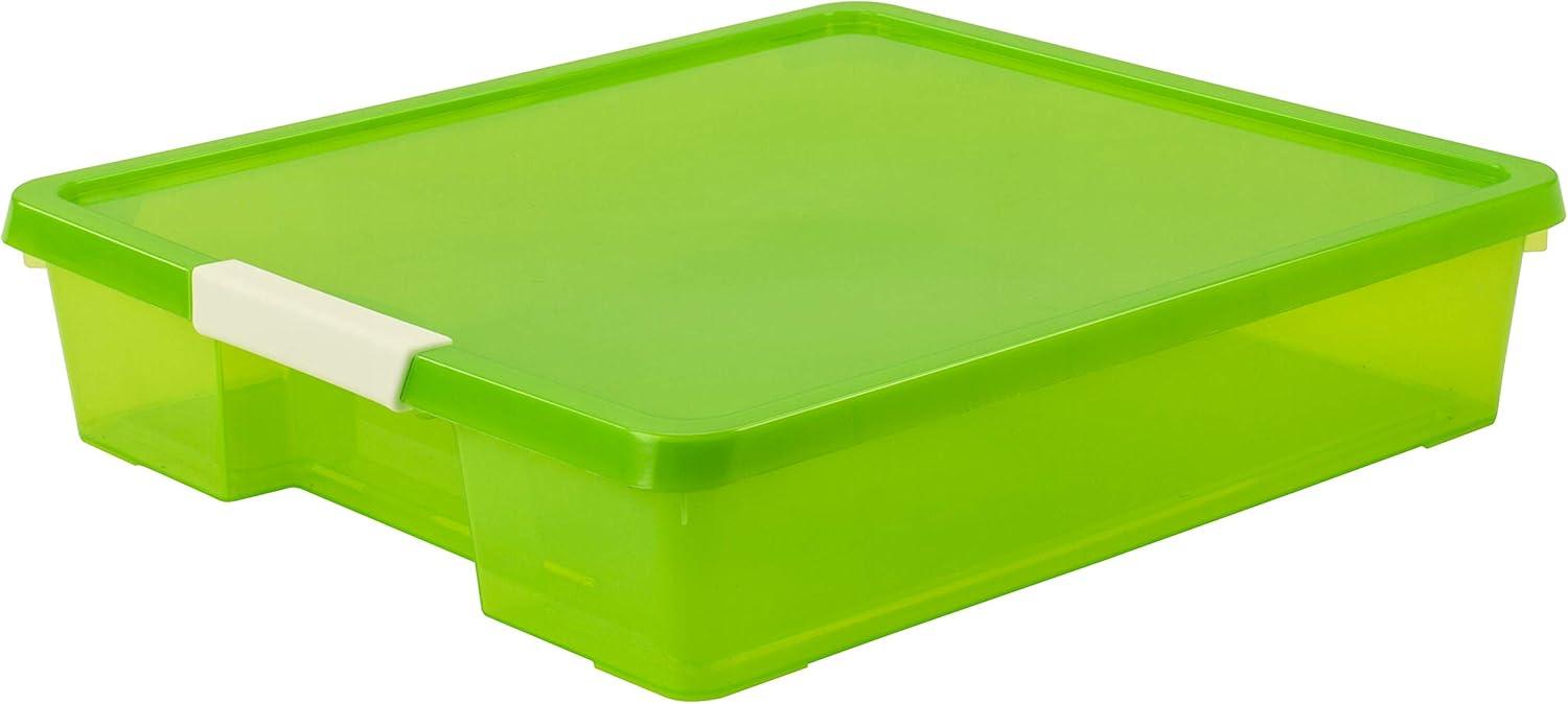 imageStorex Classroom Craft Project Box Stacking Plastic Organizer Fits 12x12 Scrapbooking Paper Green 5Pack 63207U05C