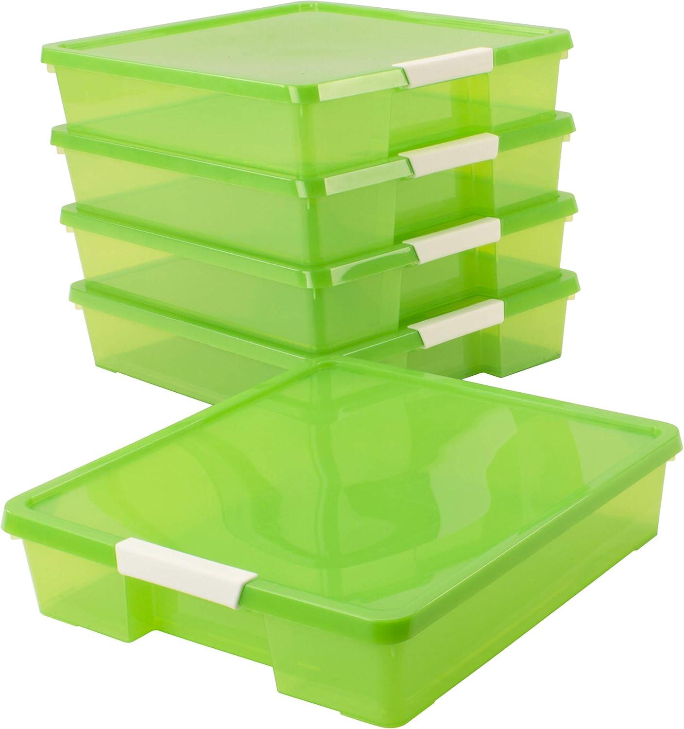 imageStorex Classroom Craft Project Box Stacking Plastic Organizer Fits 12x12 Scrapbooking Paper Green 5Pack 63207U05C