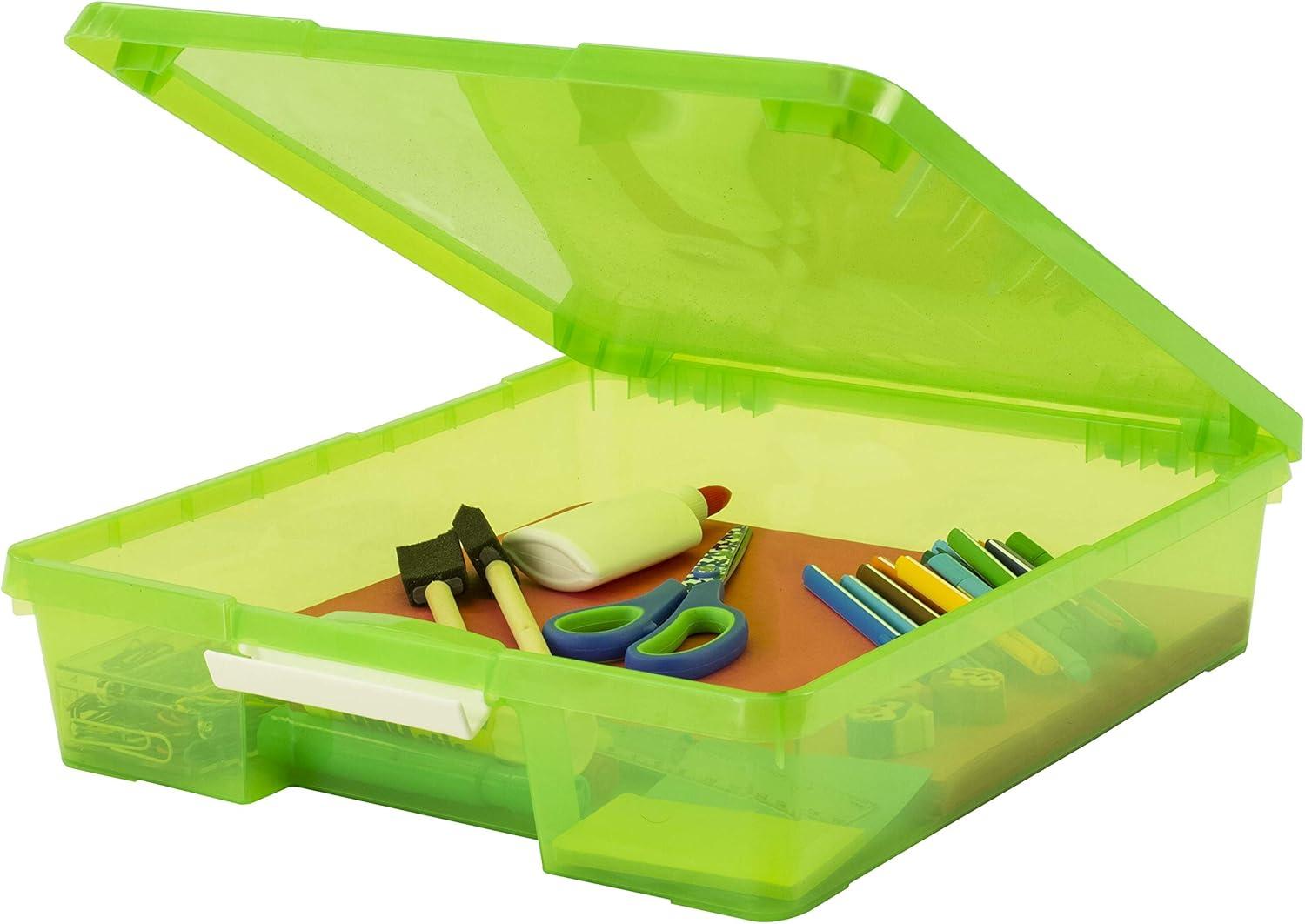 imageStorex Classroom Craft Project Box Stacking Plastic Organizer Fits 12x12 Scrapbooking Paper Green 5Pack 63207U05C