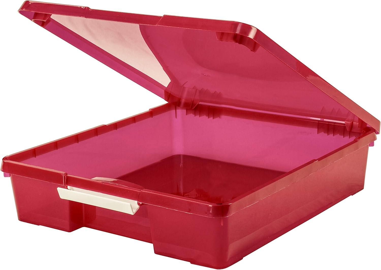 imageStorex Classroom Craft Project Box Stacking Plastic Organizer Fits 12x12 Scrapbooking Paper Red 5Pack 63204U05C