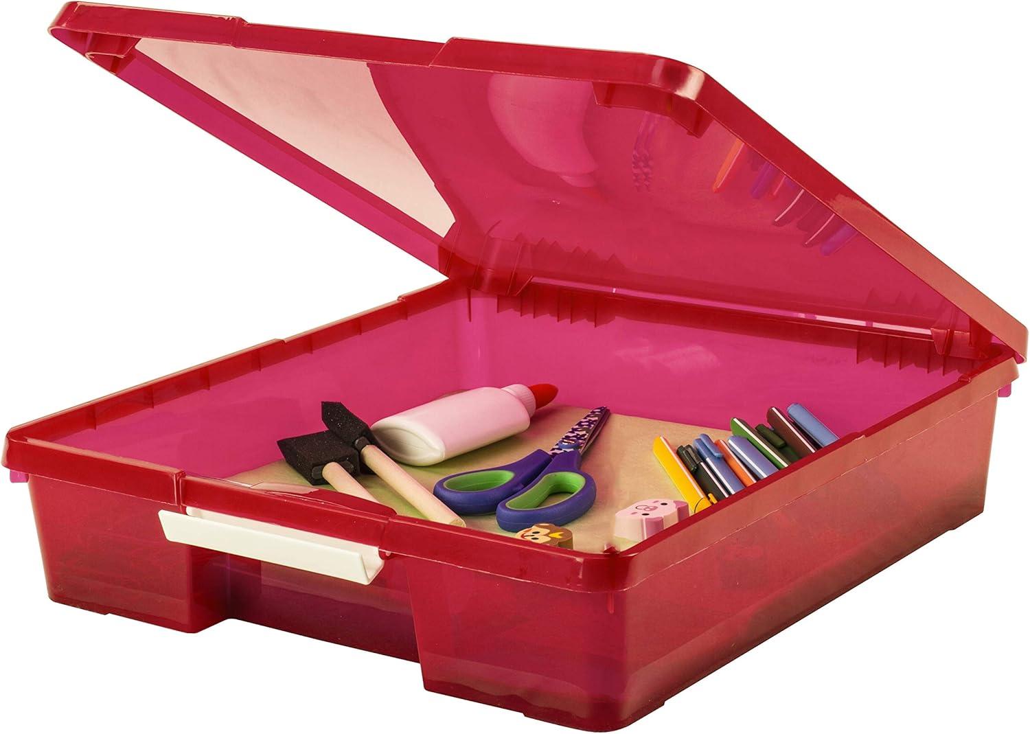 imageStorex Classroom Craft Project Box Stacking Plastic Organizer Fits 12x12 Scrapbooking Paper Red 5Pack 63204U05C