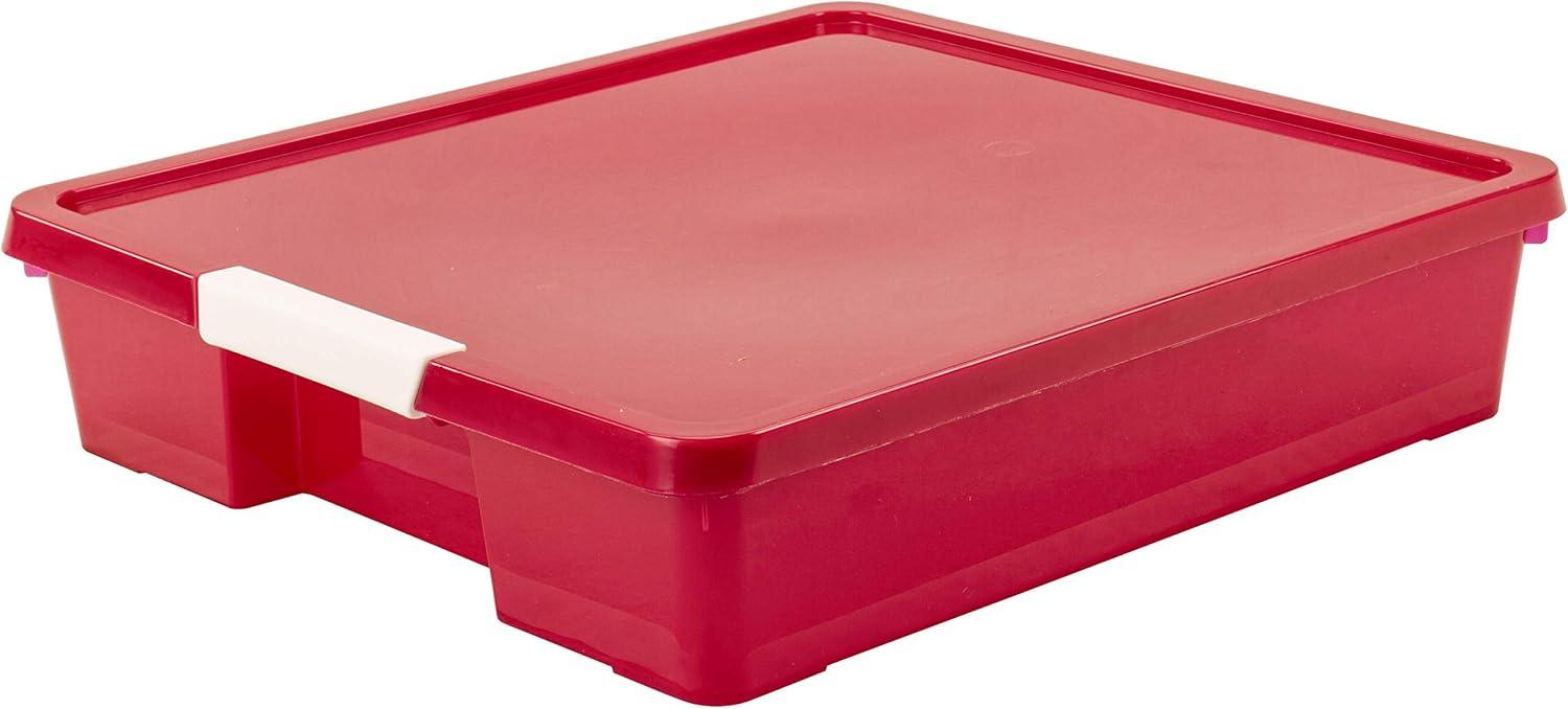 imageStorex Classroom Craft Project Box Stacking Plastic Organizer Fits 12x12 Scrapbooking Paper Red 5Pack 63204U05C