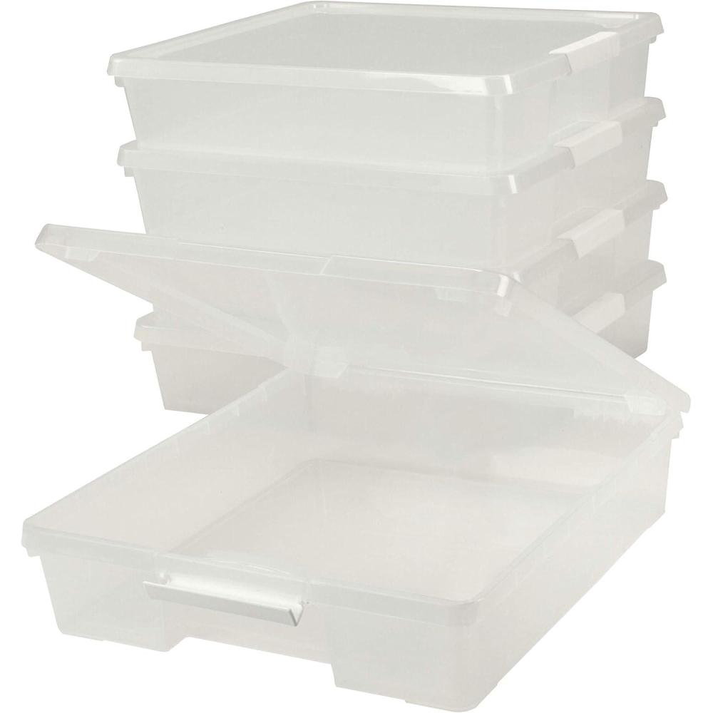 imageStorex Classroom Craft Project Box Stacking Plastic Organizer Fits 12x12 Scrapbooking Paper Clear 5Pack 63209U05C
