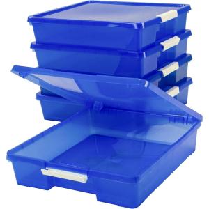 Storex Classroom Craft Project Box – Stacking Plastic Organizer Fits 12×12 Scrapbooking Paper, Blue, 5-Pack (63203U05C)
