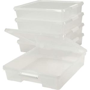 Storex Classroom Craft Project Box – Stacking Plastic Organizer Fits 12×12 Scrapbooking Paper, Clear, 5-Pack (63209U05C)