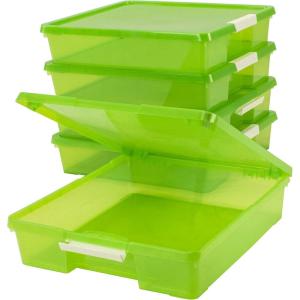 Storex Classroom Craft Project Box – Stacking Plastic Organizer Fits 12×12 Scrapbooking Paper, Green, 5-Pack (63207U05C)