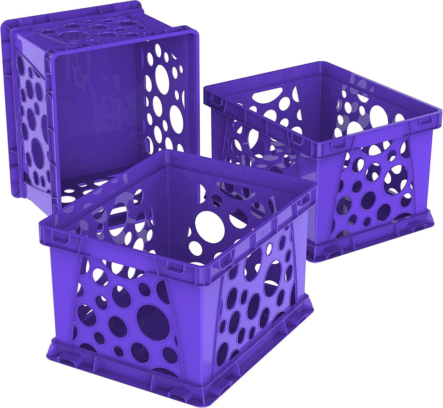 imageStorex Premium File Crate with Handle Cutouts Letter and Legal Document and Folder Storage Classroom Yellow 3Pack 61462C03CSchool Purple