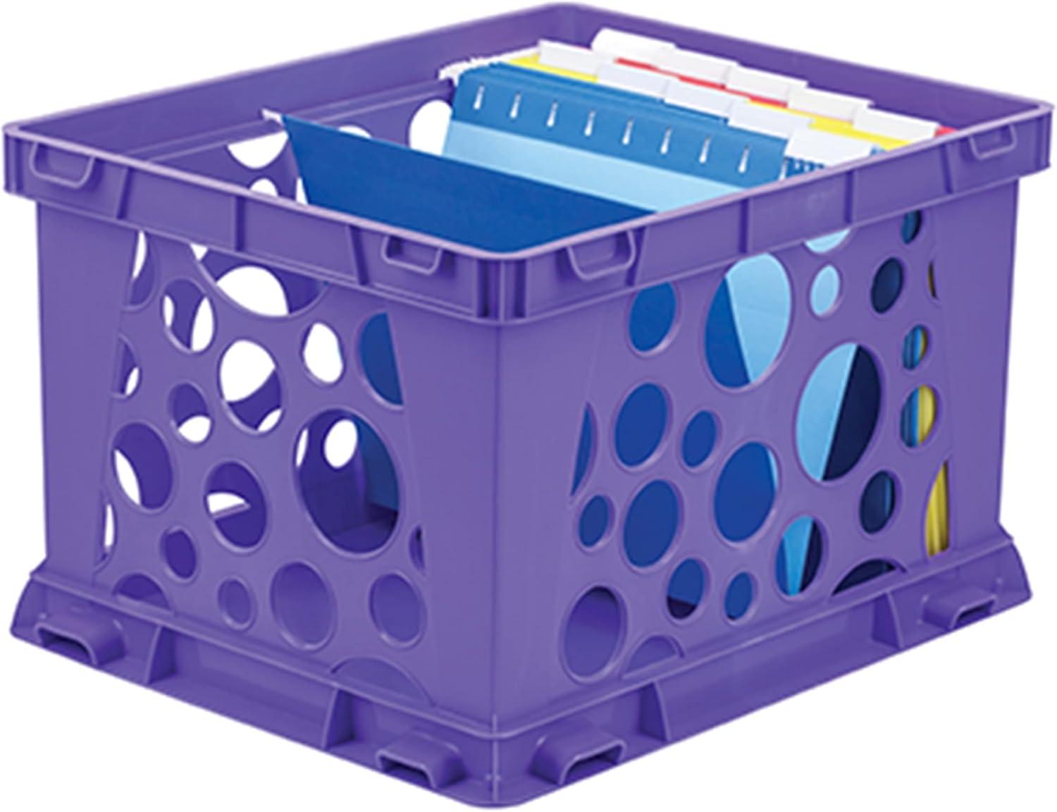 imageStorex Premium File Crate with Handle Cutouts Letter and Legal Document and Folder Storage Classroom Yellow 3Pack 61462C03CSchool Purple