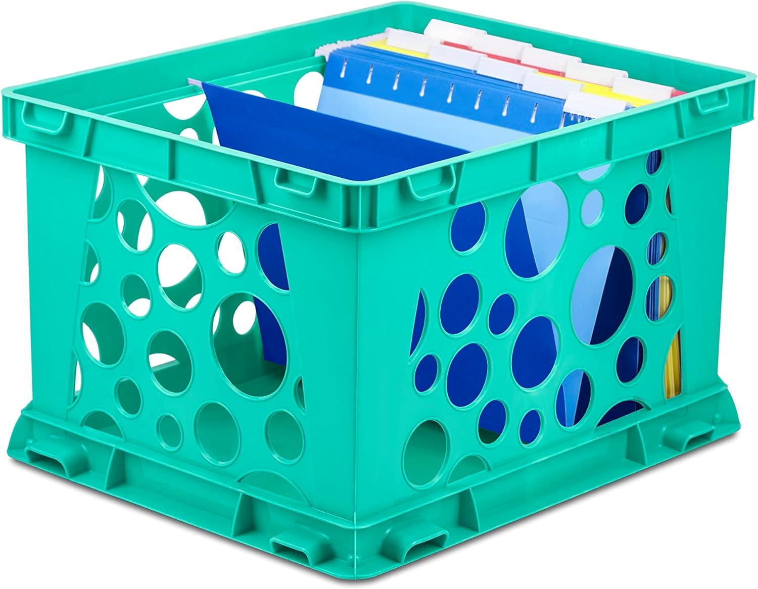 imageStorex Premium File Crate with Handle Cutouts Letter and Legal Document and Folder Storage Classroom Yellow 3Pack 61462C03CTeal