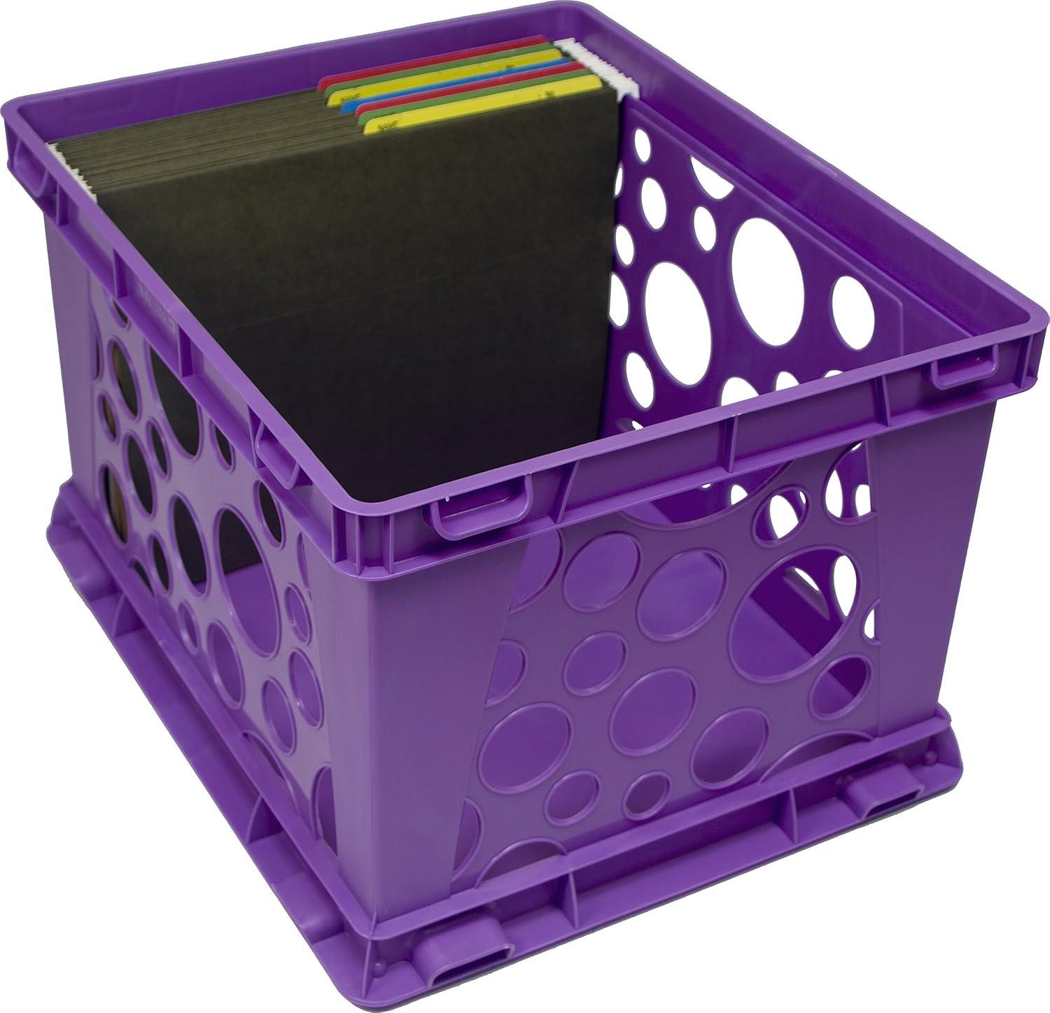 imageStorex Premium File Crate with Handle Cutouts Letter and Legal Document and Folder Storage Red 3Pack 61461C03CSchool Purple