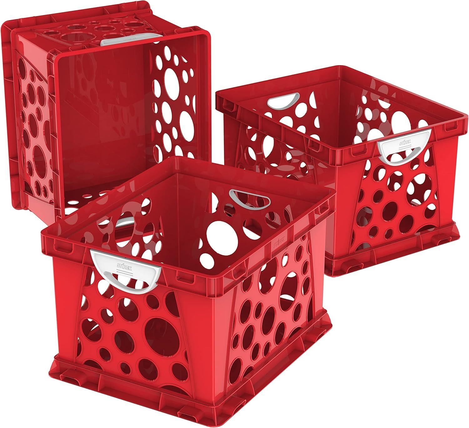 imageStorex Premium File Crate with Handle Cutouts Letter and Legal Document and Folder Storage Red 3Pack 61461C03CSchool Red