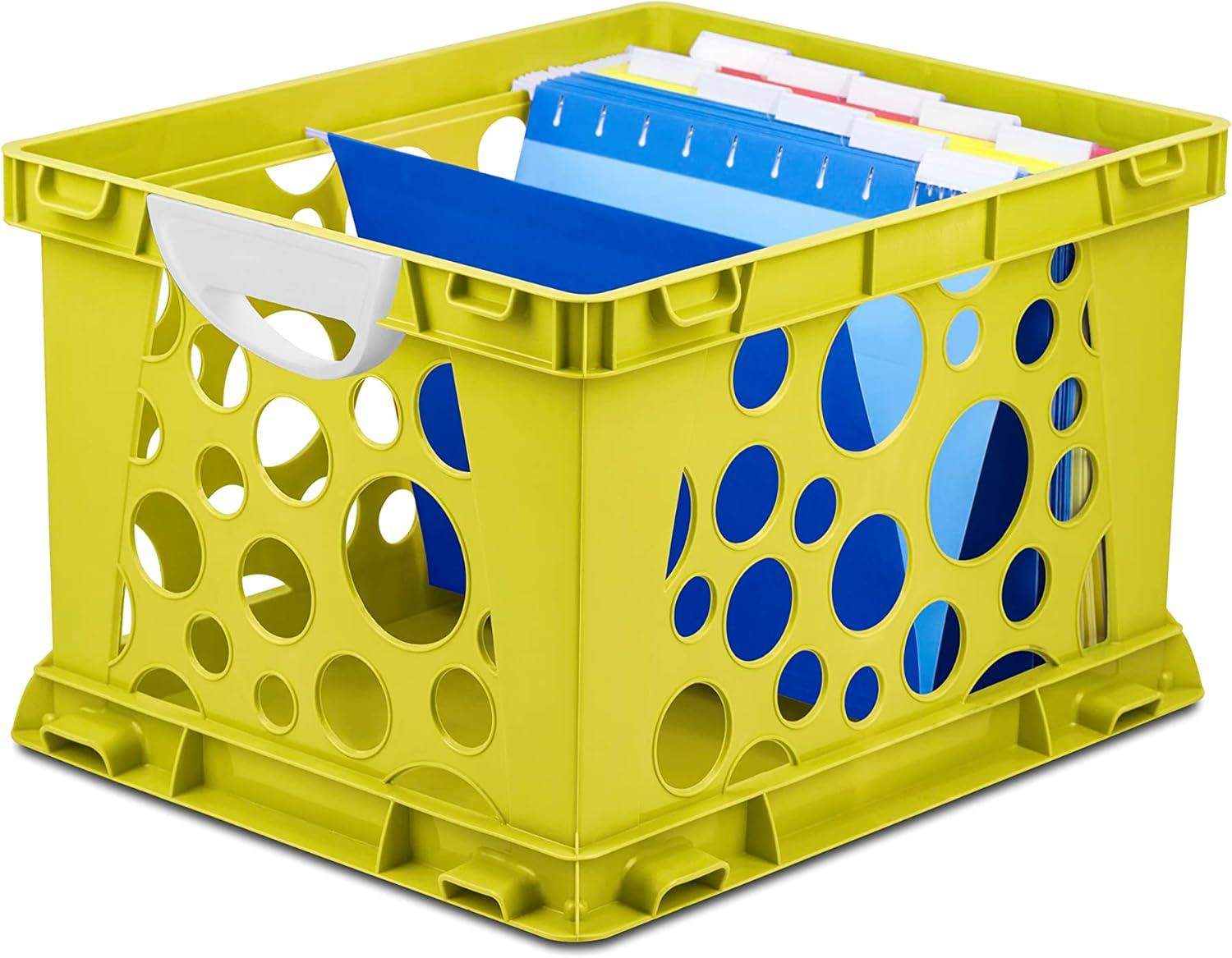imageStorex Premium File Crate with Handle Cutouts Letter and Legal Document and Folder Storage Red 3Pack 61461C03CSchool Yellow