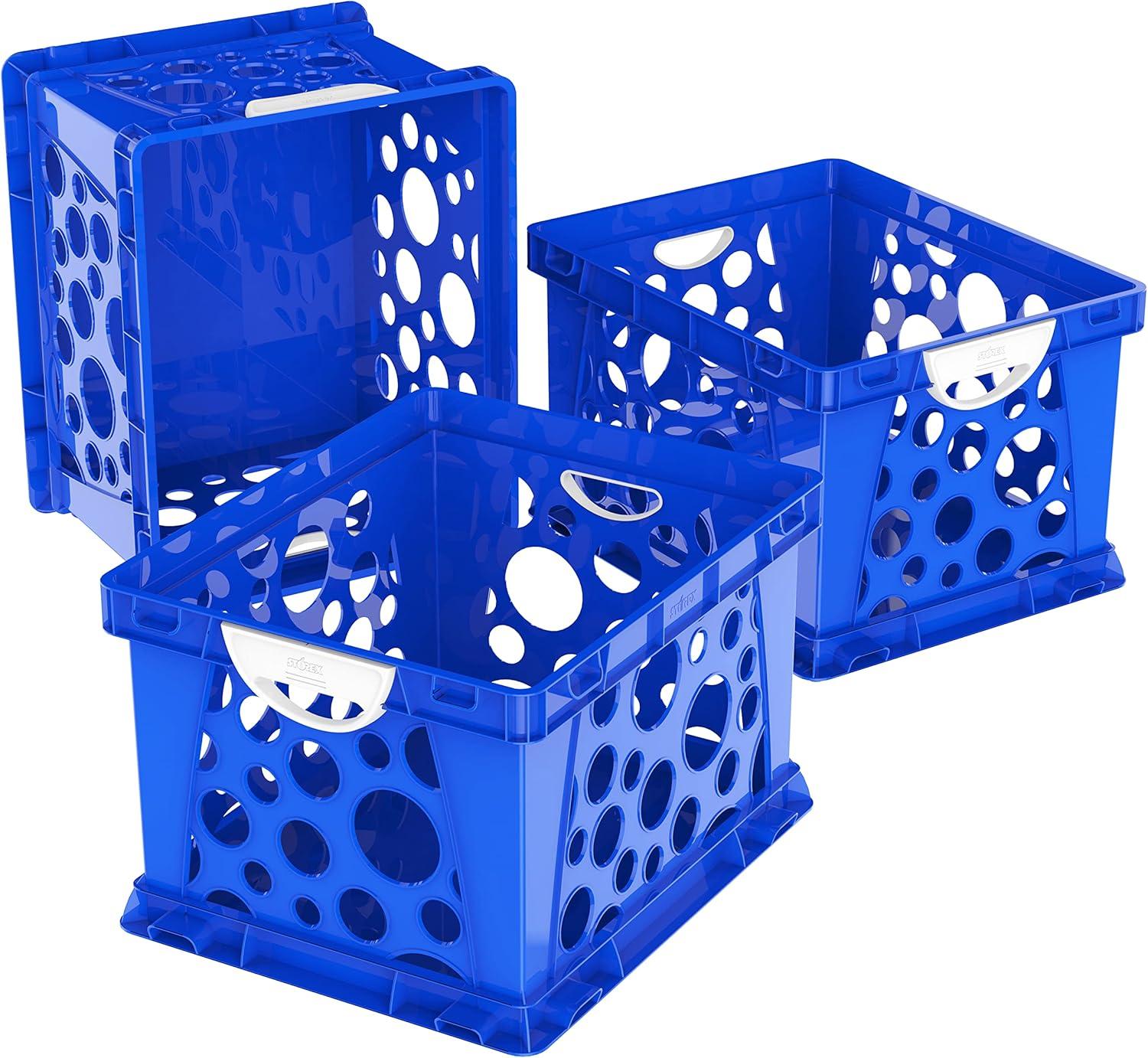 imageStorex Premium File Crate with Handles Letter and Legal Document and Folder Storage Classroom Green 3Pack 61463C03CSchool Blue
