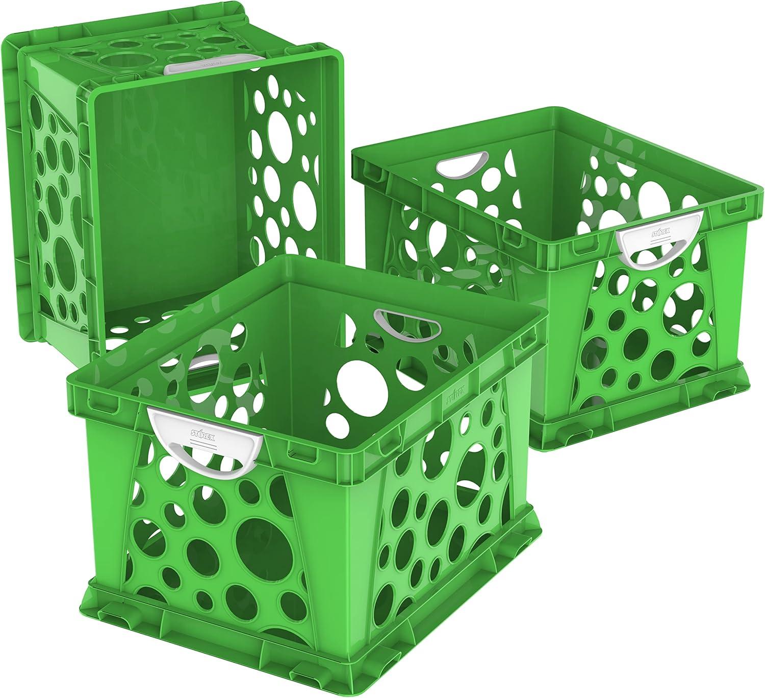 imageStorex Premium File Crate with Handles Letter and Legal Document and Folder Storage Classroom Green 3Pack 61463C03CSchool Green