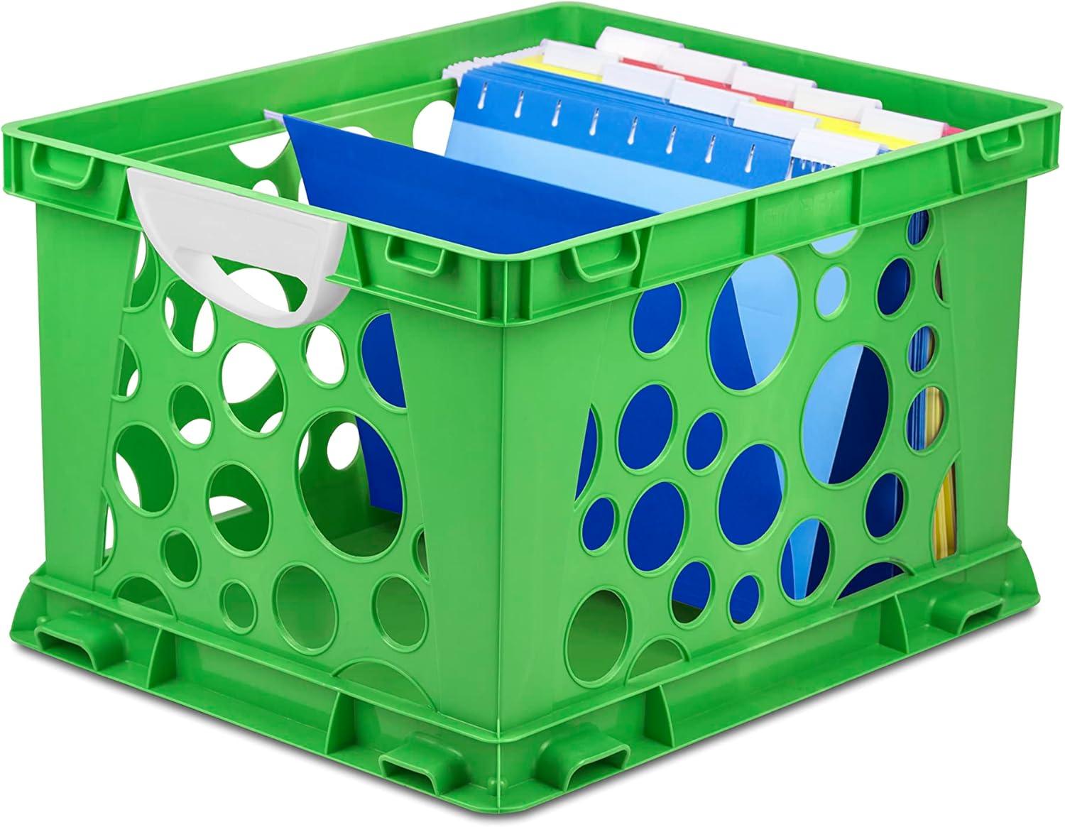 imageStorex Premium File Crate with Handles Letter and Legal Document and Folder Storage Classroom Green 3Pack 61463C03CSchool Green
