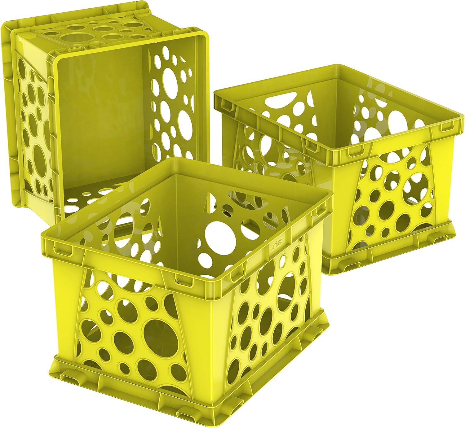 imageStorex Premium File Crate with Handles Letter and Legal Document and Folder Storage Classroom Green 3Pack 61463C03CSchool Yellow
