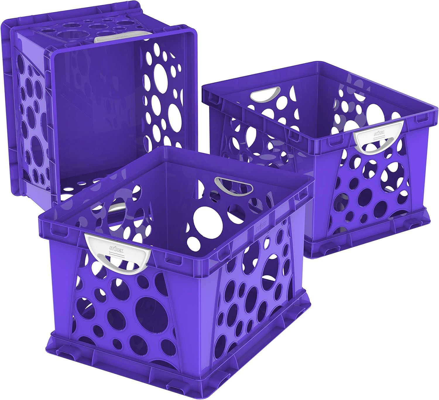 imageStorex Premium File Crate with Handles Letter and Legal Document and Folder Storage Classroom Purple 3Pack 61464C03CPurple