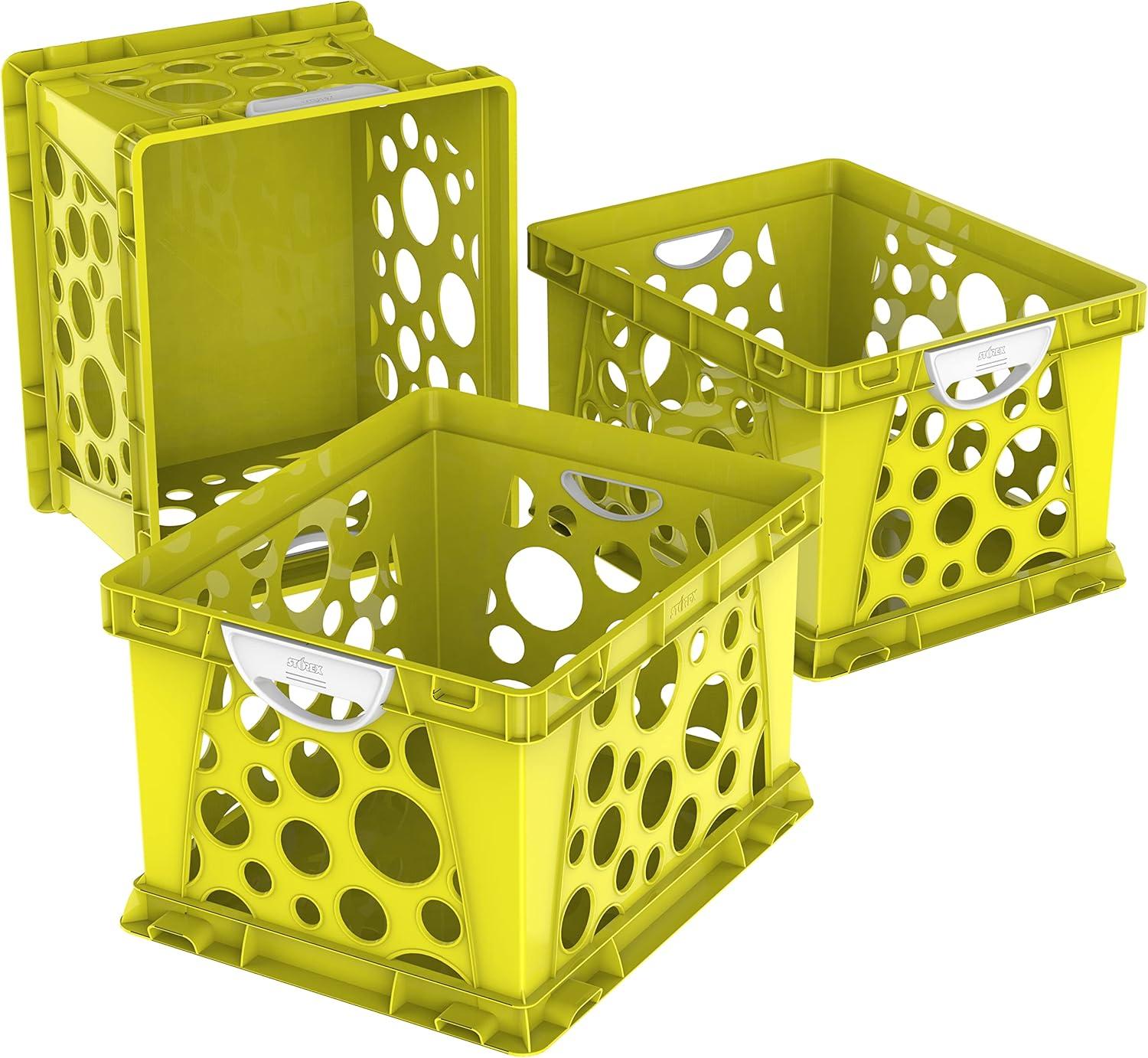 imageStorex Premium File Crate with Handles Letter and Legal Document and Folder Storage Classroom Purple 3Pack 61464C03CSchool Yellow