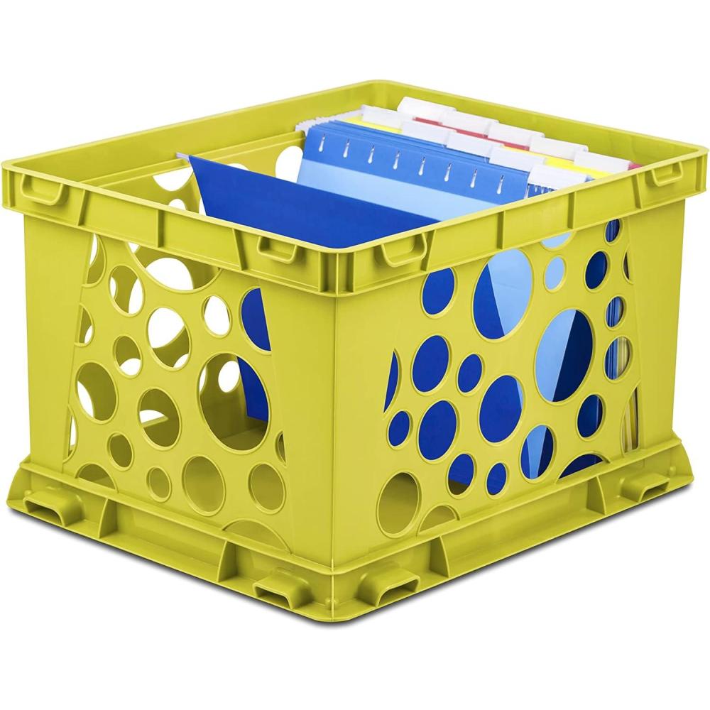 imageStorex Large Premium File Crate with Solid Bottom Stores Hanging Files Portable Assorted Colors 1725 x 105 x 1425 Inches 3Pack 61797U03CSchool Yellow