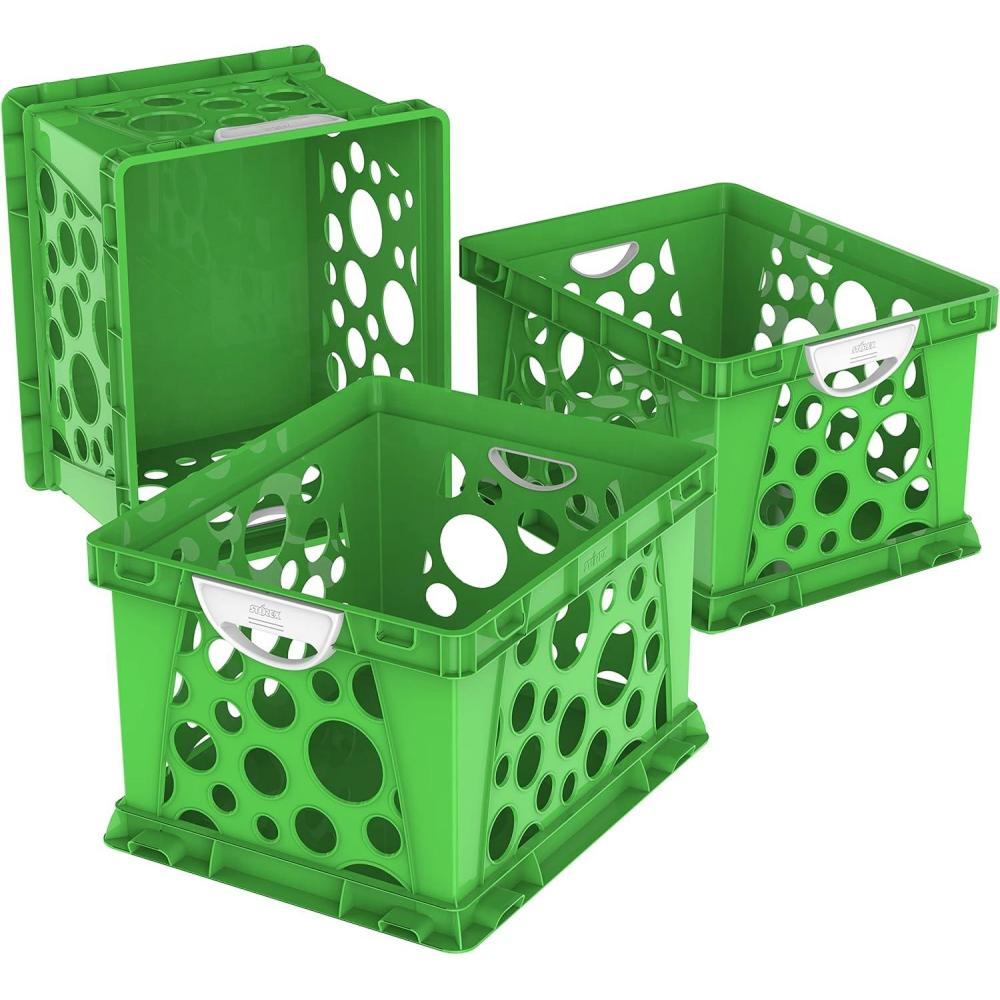 imageStorex Premium File Crate with Handles Letter and Legal Document and Folder Storage Classroom Green 3Pack 61463C03CGreen Apple