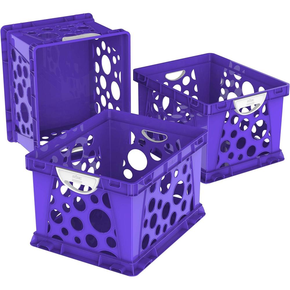 imageStorex Premium File Crate with Handles Letter and Legal Document and Folder Storage Classroom Purple 3Pack 61464C03CSchool Violet