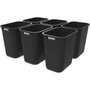 Storex 7 Gallon Waste Basket for Gloves and Sanitizing Wipes, Silver-Ion Technology, Black, (Pack of 6)(Black)