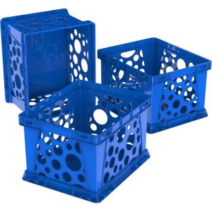 Storex Large Premium File Crate with Solid Bottom, Stores Hanging Files, Portable, Assorted Colors, 17.25 x 10.5 x 14.25 Inches, 3-Pack (61797U03C)(School Blue)