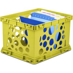 Storex Premium File Crate with Handle Cutouts – Letter and Legal Document and Folder Storage, Classroom Yellow, 3-Pack (61462C03C)(School Yellow)