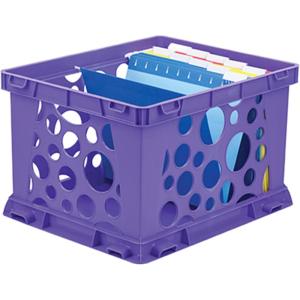 Storex Premium File Crate with Handle Cutouts – Letter and Legal Document and Folder Storage, Red, 3-Pack (61461C03C)(School Purple)