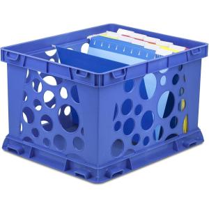 Storex Premium File Crate with Handles – Letter and Legal Document and Folder Storage, Classroom Green 3-Pack (61463C03C)(School Blue)