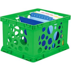 Storex Premium File Crate with Handles – Letter and Legal Document and Folder Storage, Classroom Green 3-Pack (61463C03C)(School Green)