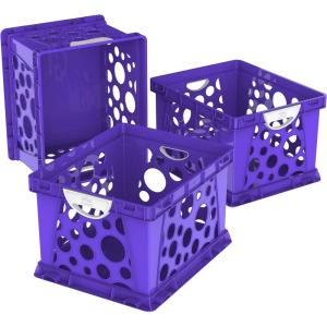 Storex Premium File Crate with Handles – Letter and Legal Document and Folder Storage, Classroom Purple 3-Pack (61464C03C)(School Violet)