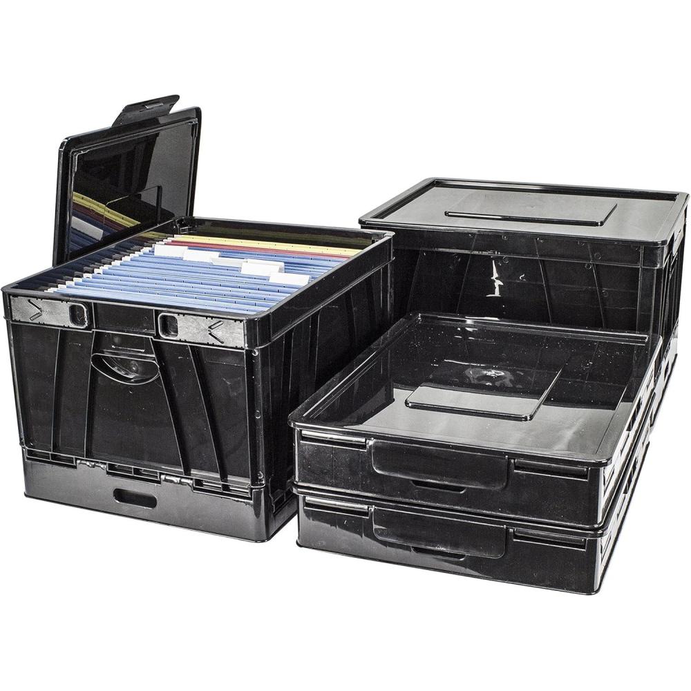 imageStorex Collapsible Crate with Lid 1725 x 1425 x 105 Inches Black Case of 4 STX61809U04CBlack