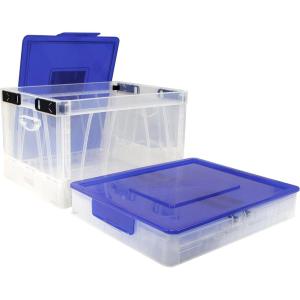 Storex Collapsible Crate with Lid, 17.25 x 14.25 x 10.5 Inches, Black, Case of 4 (STX61809U04C)(Clear/Blue)