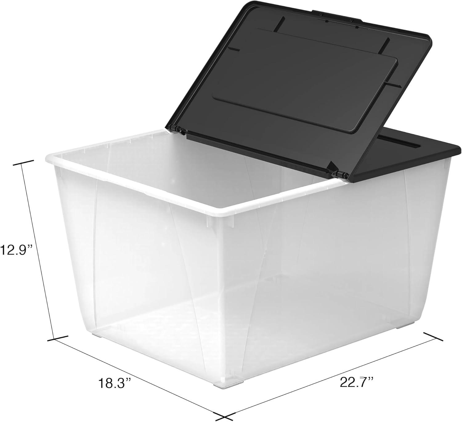 imageStorex 16 Gallon Storage Tote with Folding Lid 227 x 1825 x 1286 Inches ClearBlack Case of 4 00900U04CClearBlack