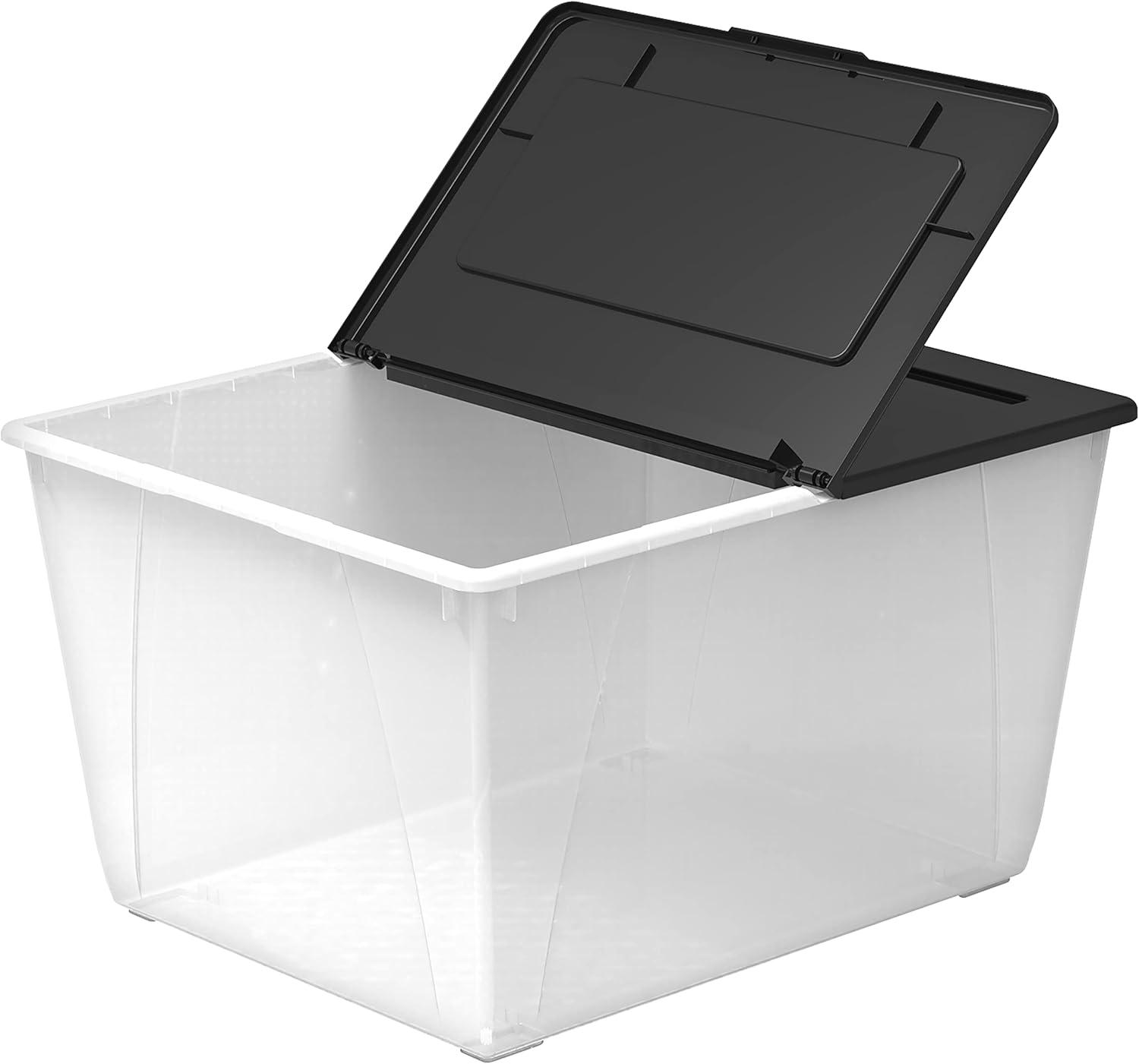 imageStorex 16 Gallon Storage Tote with Folding Lid 227 x 1825 x 1286 Inches ClearBlack Case of 4 00900U04CClearBlack