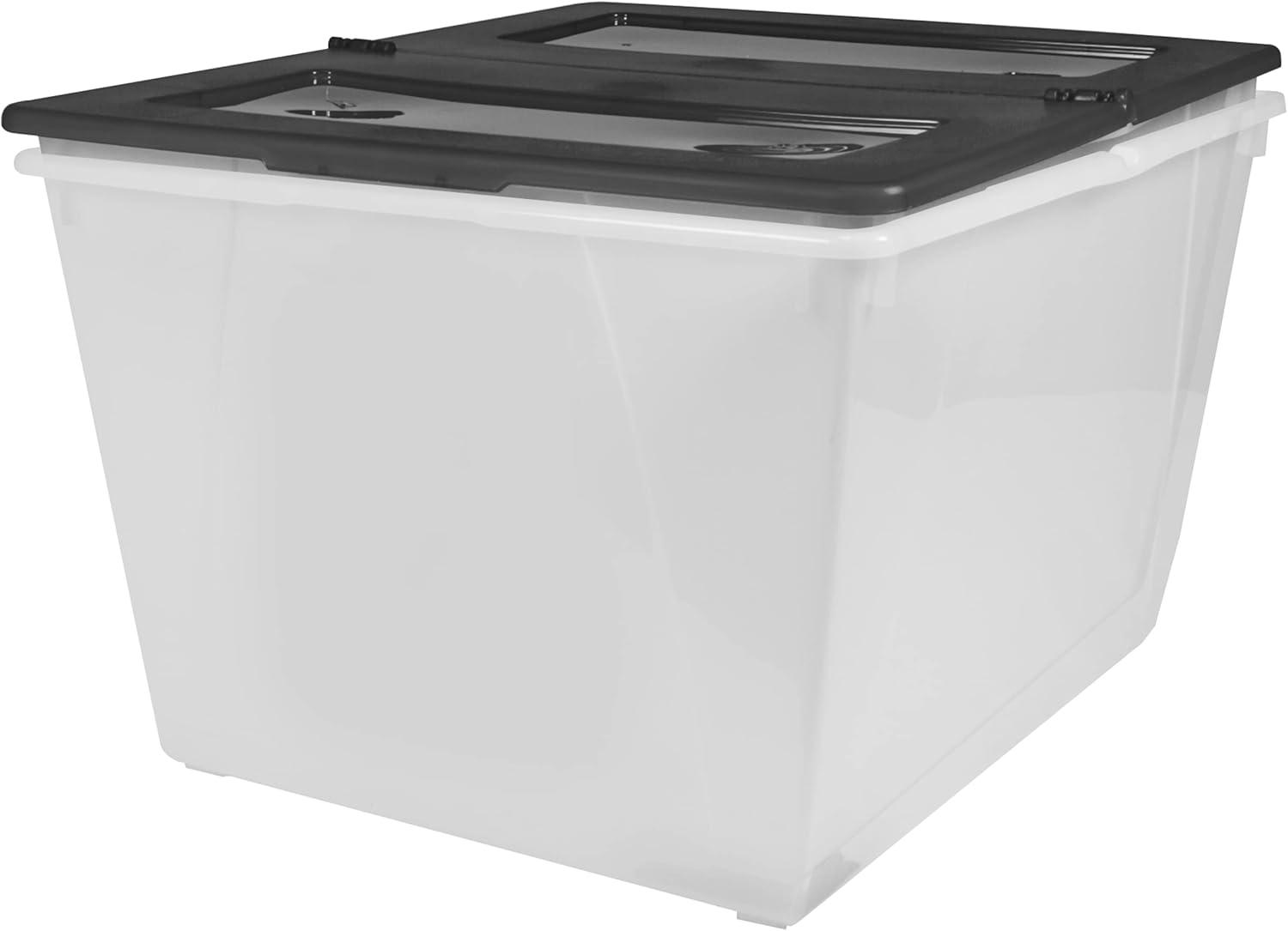 imageStorex 16 Gallon Storage Tote with Folding Lid 227 x 1825 x 1286 Inches ClearBlack Case of 4 00900U04CClearBlack