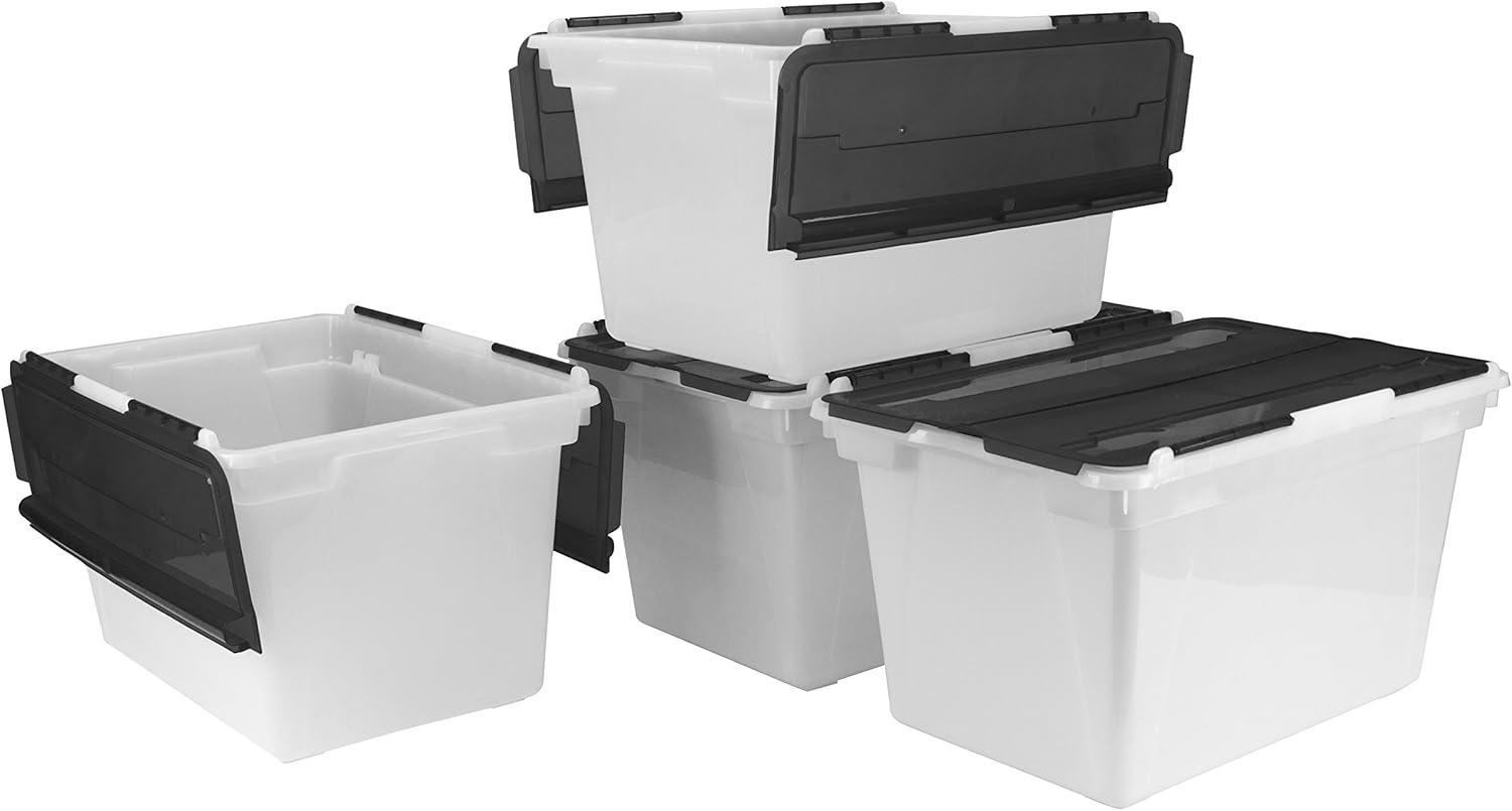 imageStorex 16 Gallon Storage Tote with Folding Lid 227 x 1825 x 1286 Inches ClearBlack Case of 4 00900U04CFrostBlack