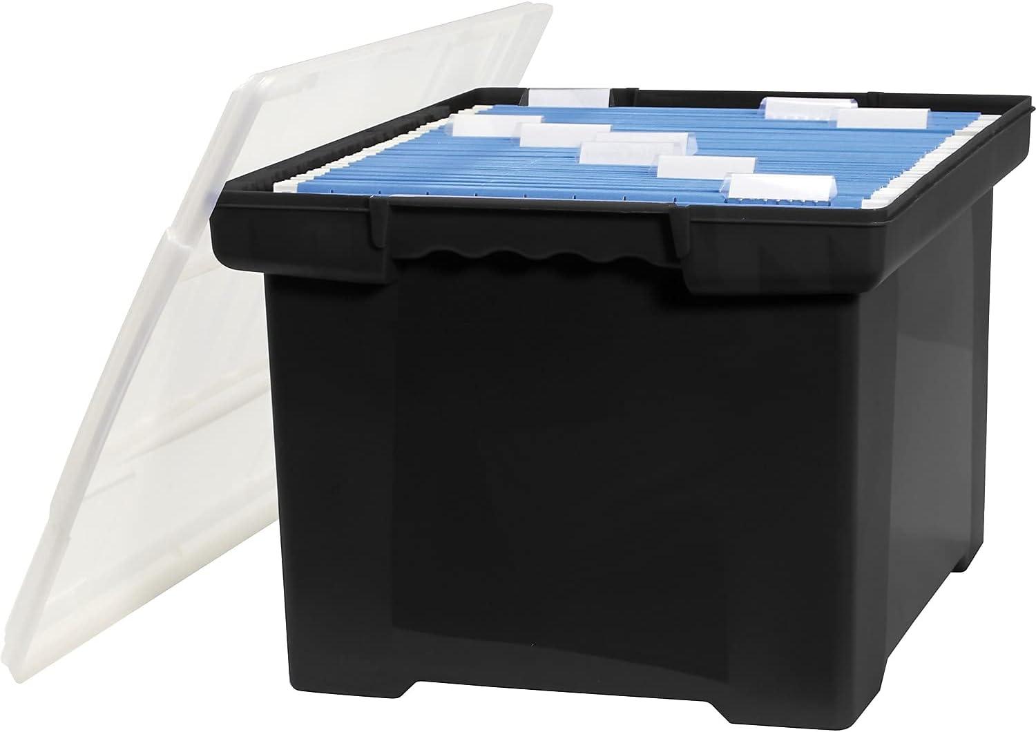 imageStorex Plastic File Tote Storage Box with SnapOn Lid LetterLegal Size BlackSilver 61528U01C