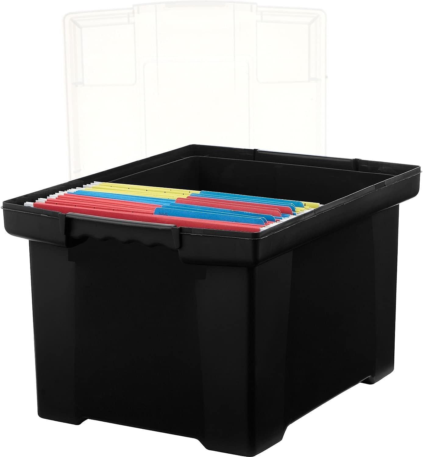 imageStorex Plastic File Tote Storage Box with SnapOn Lid LetterLegal Size BlackSilver 61528U01C