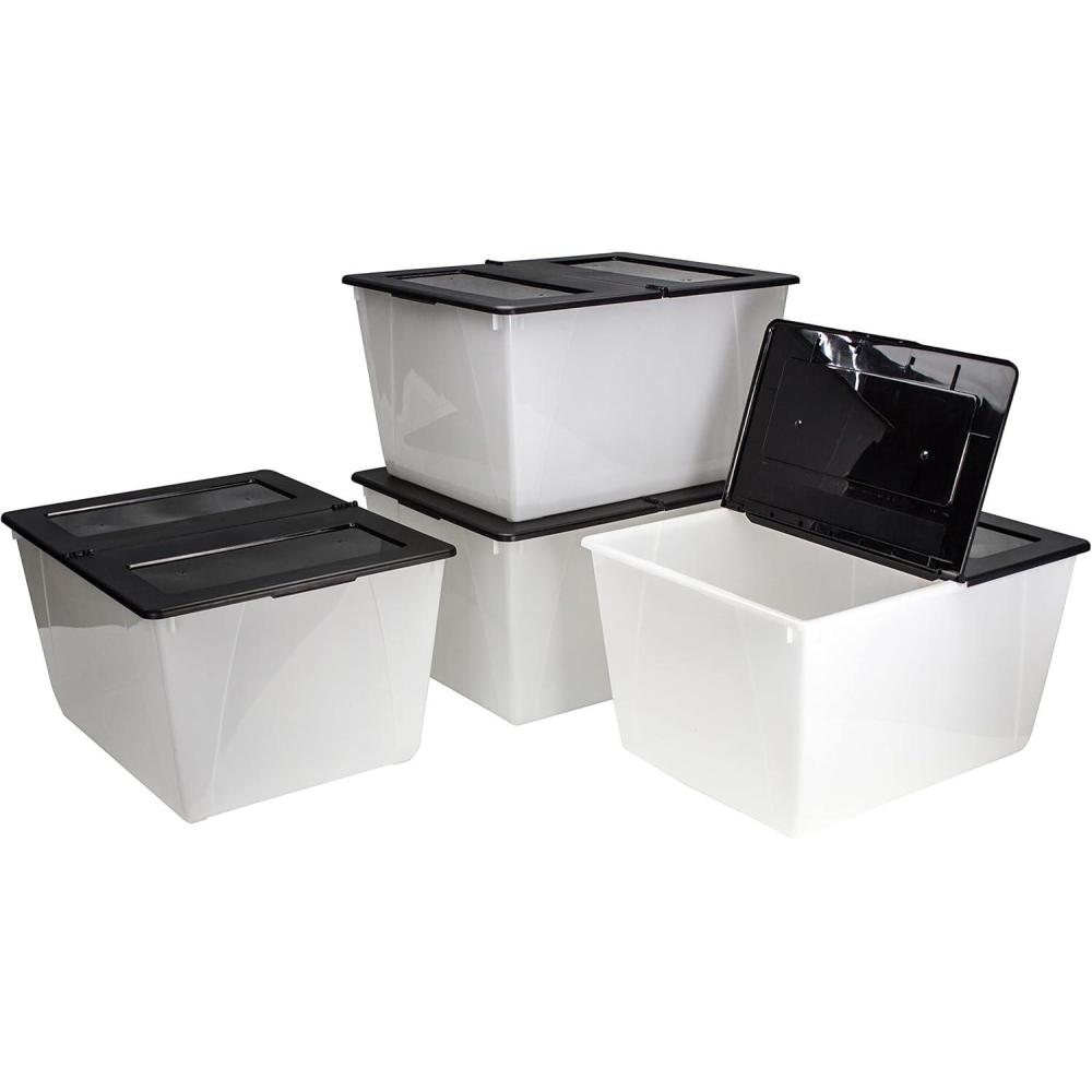 imageStorex 16 Gallon Storage Tote with Folding Lid 227 x 1825 x 1286 Inches ClearBlack Case of 4 00900U04CClearBlack