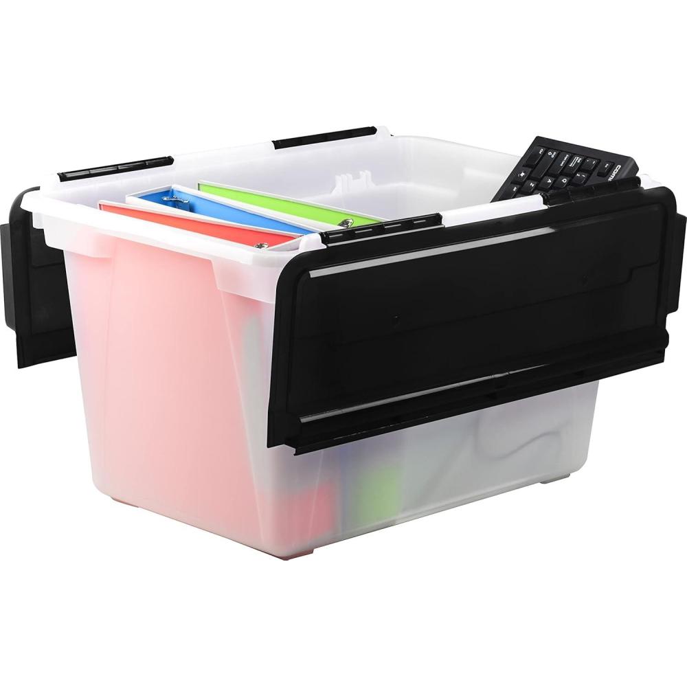 imageStorex 16 Gallon Storage Tote with Folding Lid 227 x 1825 x 1286 Inches ClearBlack Case of 4 00900U04CFrostBlack
