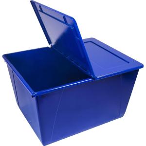 Storex 16 Gallon Storage Tote with Folding Lid, 22.7 x 18.25 x 12.86 Inches, Clear/Black, Case of 4 (00900U04C)(Blue)