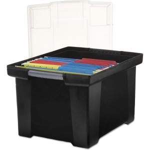 Storex Plastic File Tote Storage Box with Snap-On Lid, Letter/Legal Size, Black/Silver (61528U01C)
