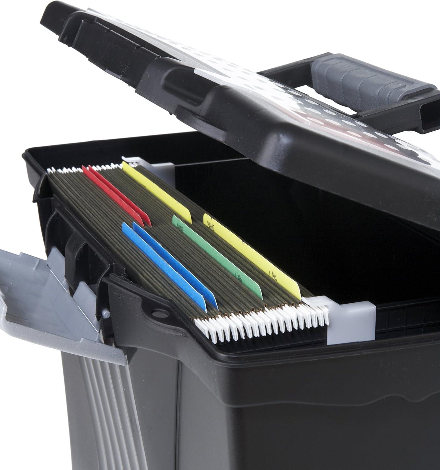 imageStorex Portable LetterLegal Filebox with Organizer Lid LetterLegal Files 145 X 105 X 12 BlackBlack