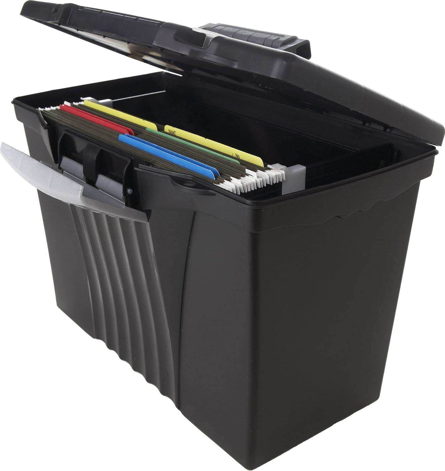 imageStorex Portable LetterLegal Filebox with Organizer Lid LetterLegal Files 145 X 105 X 12 BlackBlack