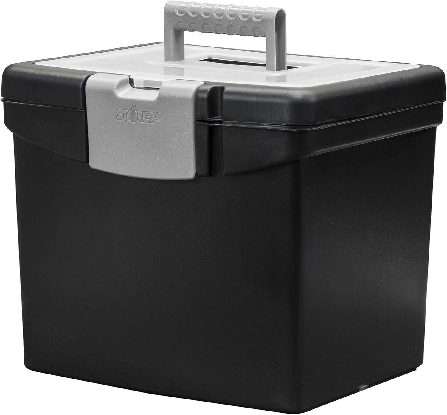 imageStorex Portable LetterLegal Filebox with Organizer Lid LetterLegal Files 145 X 105 X 12 BlackBlack