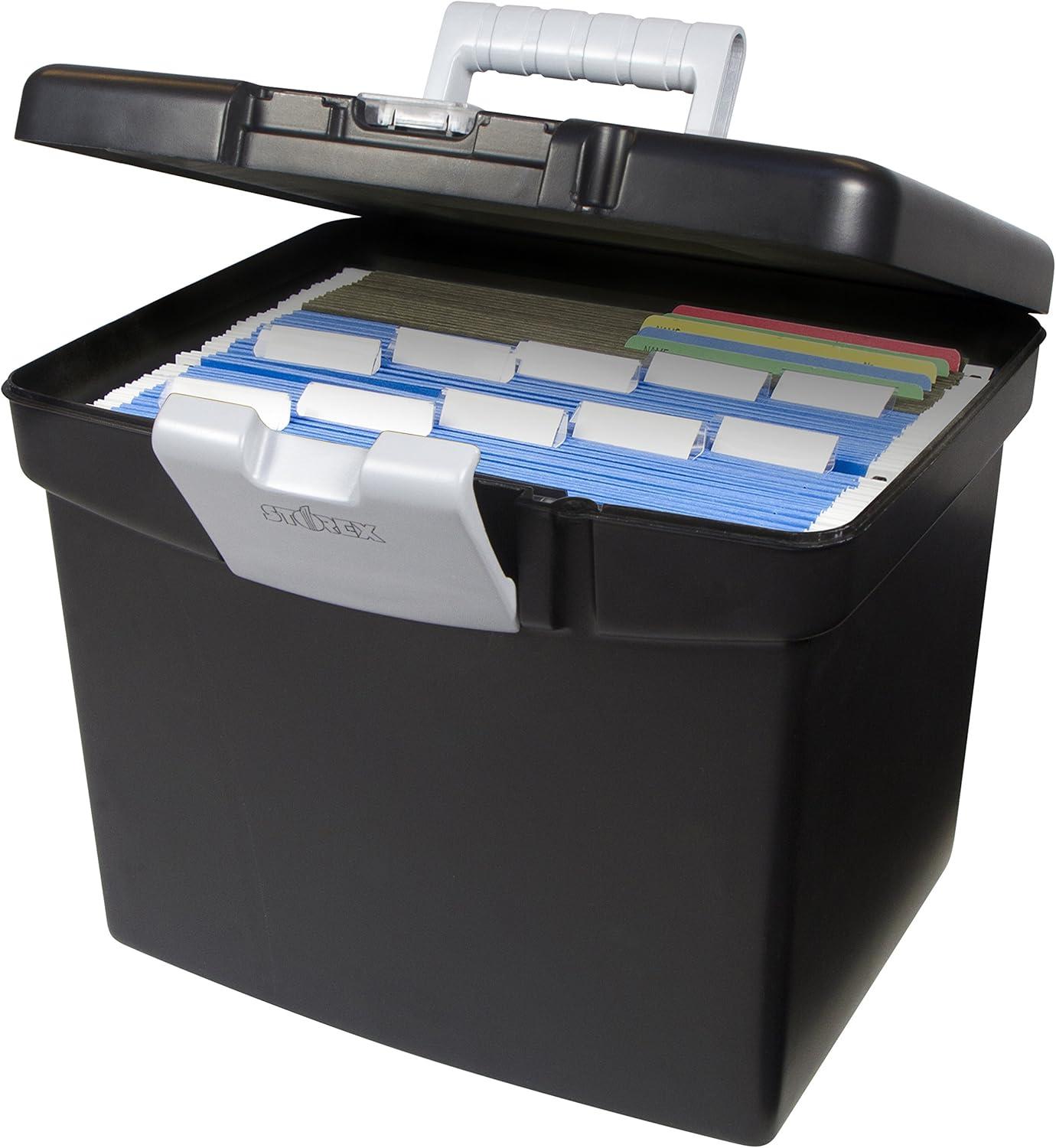 imageStorex Portable LetterLegal Filebox with Organizer Lid LetterLegal Files 145 X 105 X 12 BlackBlack